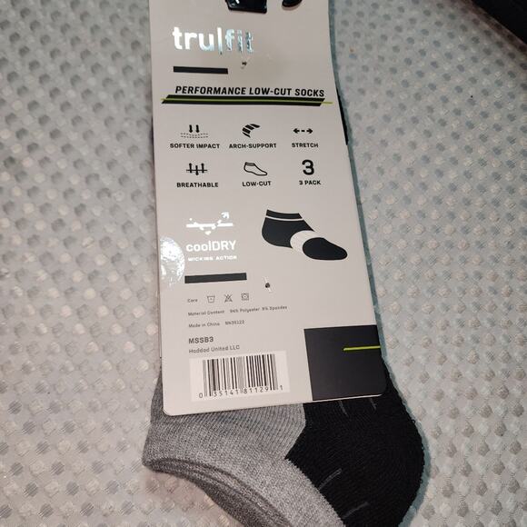 TRUFIT NWT MENS CUSHION PERFORMANCE LOW CUT SOCKS 3 PAIR PACK - Picture 4 of 6